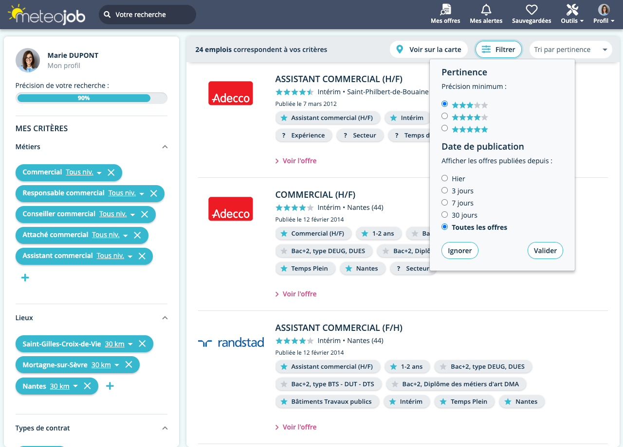 système de matching sourcing sur 5 étoiles